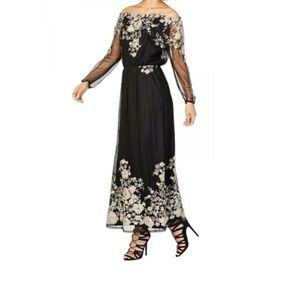 Nine West Black & Gold Embroidered Dress